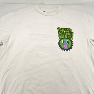 Guess Planet Earth Graphic Short Sleeve Crew Neck Shirt Mens Size Large L White